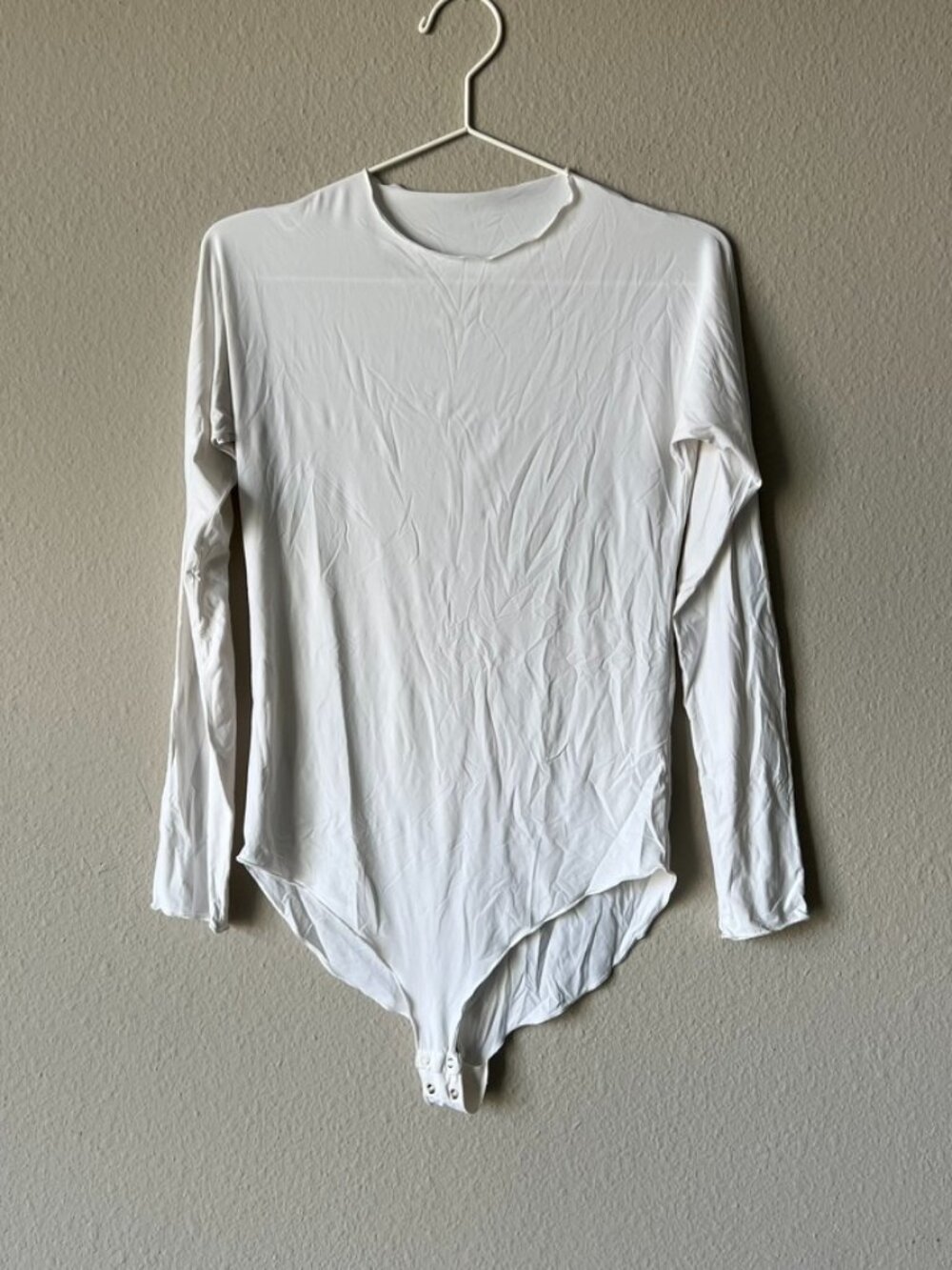 LUXEIRE White Recycled Nylon Long Sleeve Snap Closure Bodysuit Size M